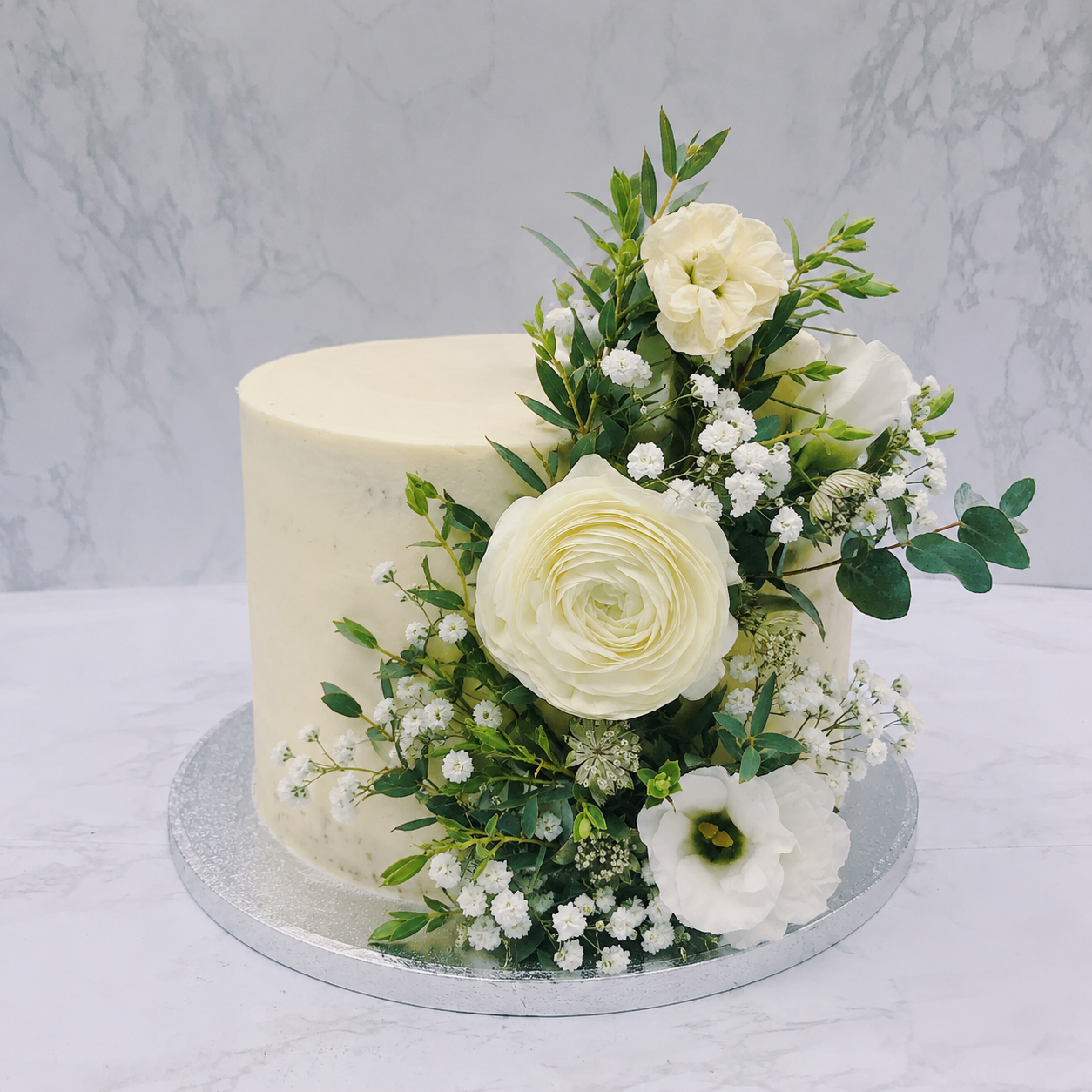 Single Tier Beautiful Bloom Wedding Cake