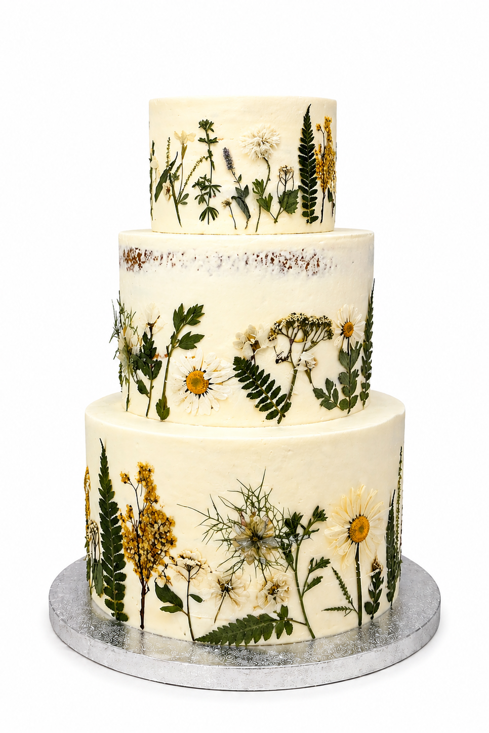 Three Tier Pressed Flower Wedding Cake