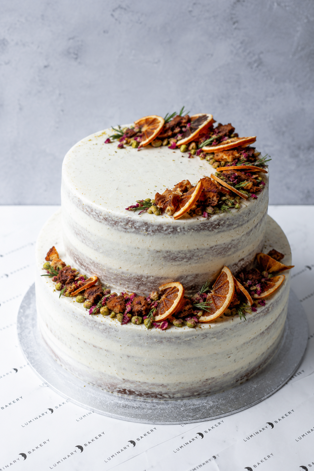Two Tier Orange, Cardamom & Pistachio Celebration Cake
