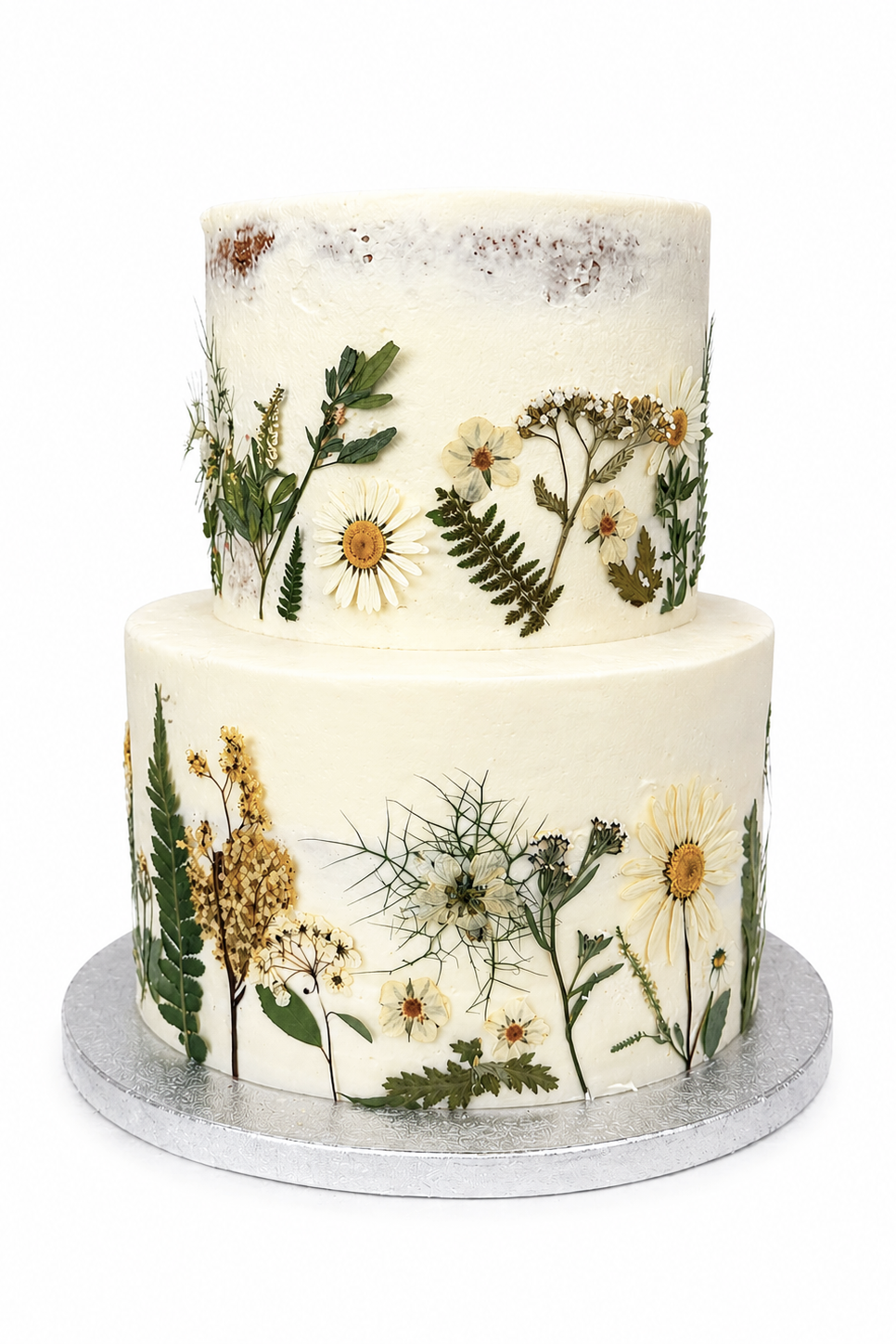 Two Tier Pressed Flower Wedding Cake