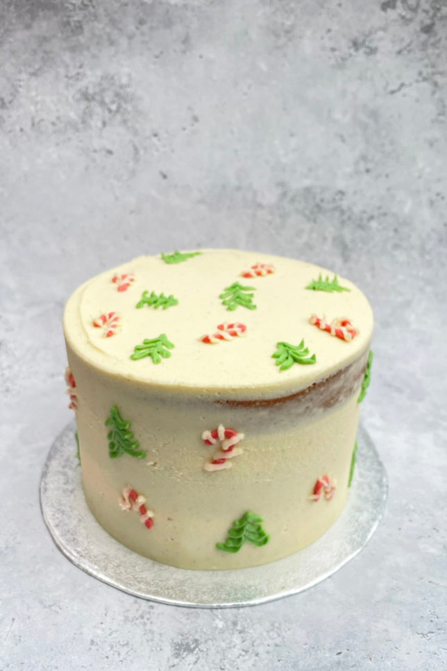 Candy Cane Vanilla Christmas Tree Cake